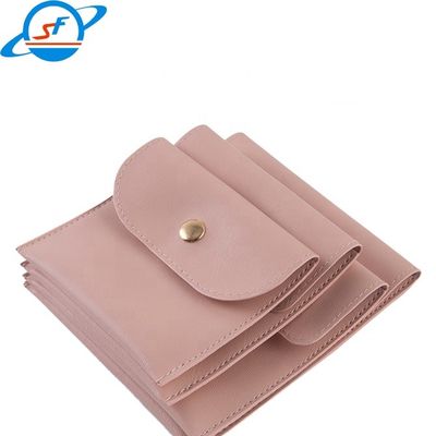 High end custom logo pu leather Microfiber Button Jewelry Pouch white pink velvet drawer jewelry gift bag pouch with log