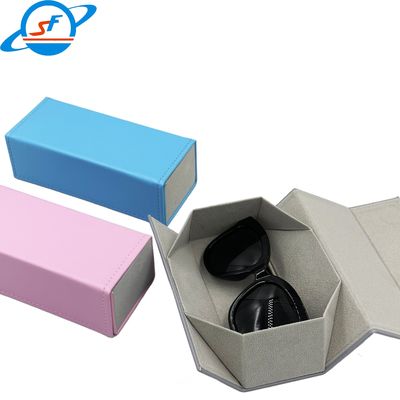 Pressure Resistant Folding Leather Sunglasses Case With Silk Screen Logo