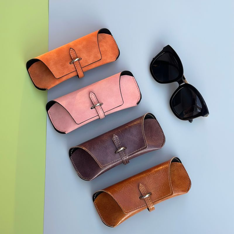 Imitation Leather Flocking Foldable Eyeglass Case Bag Damage Resistant